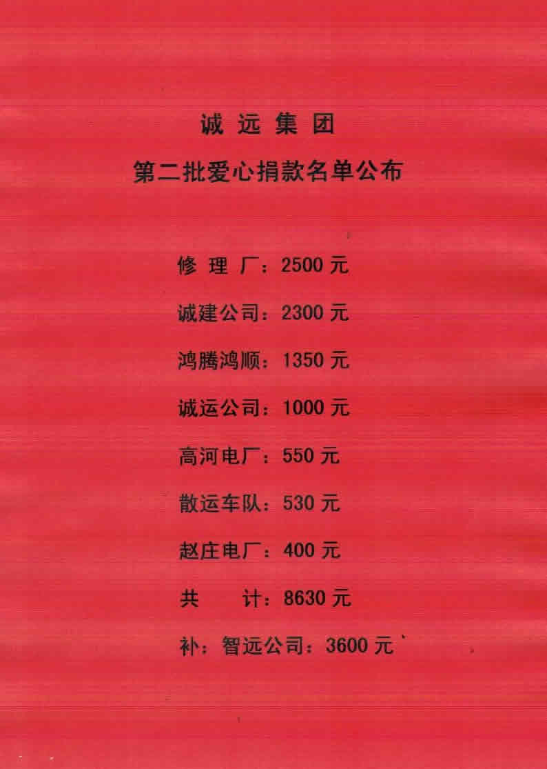誠遠集團批捐款名單